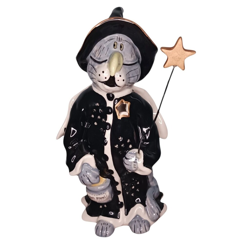 Blue Sky Clayworks Charlie The Witch Wizard Cat Halloween Tealight Candle Holder